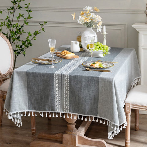 Large Rectangular Tablecloth for Oval Table, Country Farmhouse Tablecloth, Rustic Table Covers for Kitchen, Cotton and Linen Tablecloth for Dining Room Table-HomePaintingDecor