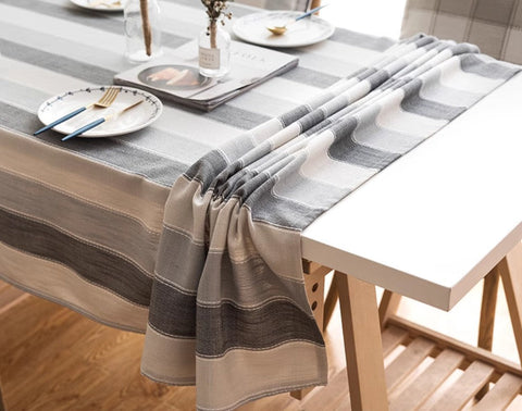 Rectangular Table Covers for Coffee Table, Modern Table Cloths for Dining Room, Gray Stripe Rectangular Tablecloth for Oval Table, Cotton and Linen Tablecloths-HomePaintingDecor