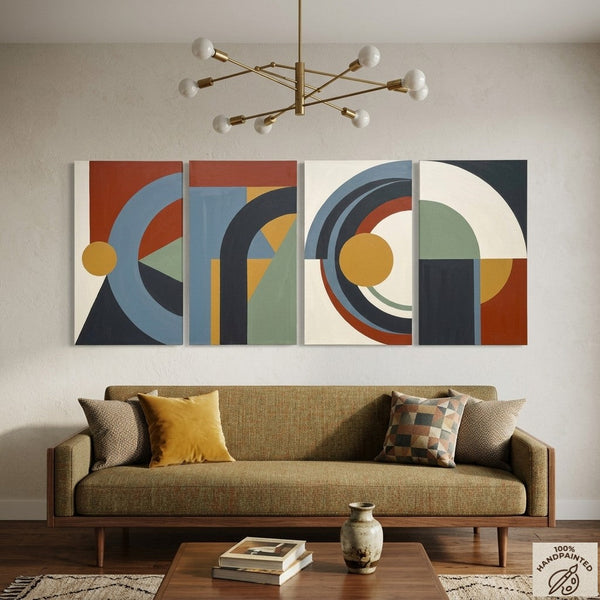 Geometric Modern Painting, Colorful Abstact Art, Original Canvas Wall Art for Living Room-HomePaintingDecor