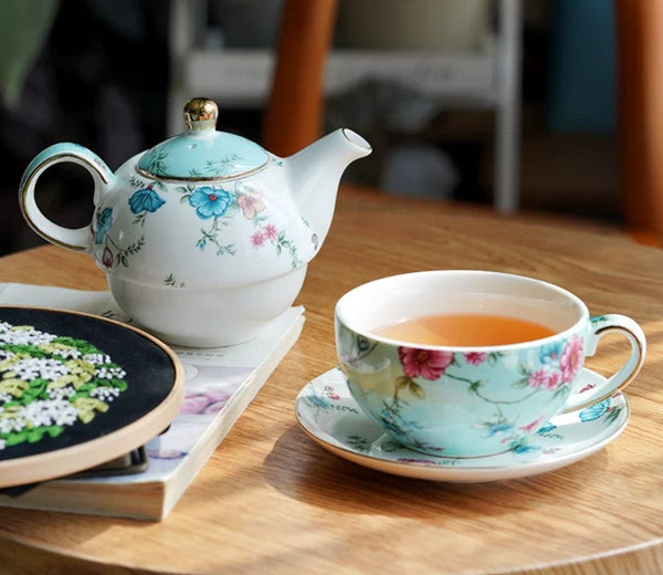 Porcelain Teapot with Matching Cup and Saucer in Gift Box, Stackable Teapot and Cup Set, Ceramic Tea Pot with Integrated Cup, Mother and Baby Teapot with Matching Saucer-HomePaintingDecor