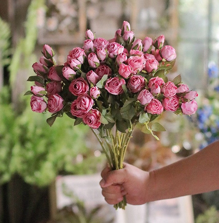 Artificial Flowers for Living Room, 12 Branches of Pink Rose Flowers, Pink Rose Flower in Vase, Real Touch Flowers, Simple Flower Arrangement Ideas for Home Decoration-HomePaintingDecor