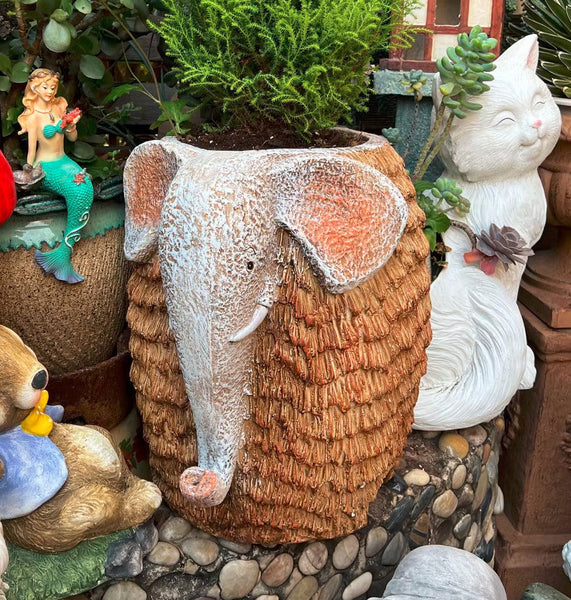 Large Elephant Flowerpot, Modern Animal Statue for Garden Ornaments, Animal Flower Pot, Resin Statue for Garden, Villa Outdoor Decor Gardening Ideas-HomePaintingDecor