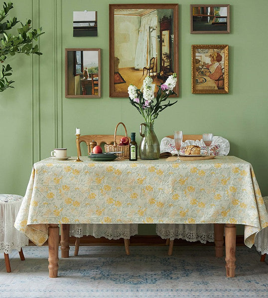 Natural Spring Farmhouse Table Cloth, Large Modern Rectangle Tablecloth for Dining Room Table, Square Tablecloth for Round Table, Flower Pattern Tablecloth-HomePaintingDecor