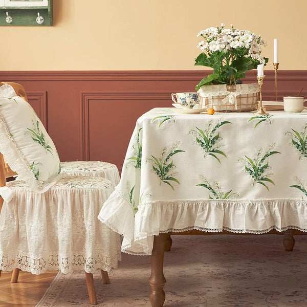 Cotton Embroidery Lace Rectangle Tablecloth for Dining Room Table, Farmhouse Table Cloth, Spring Flower Pattern Tablecloth, Square Tablecloth for Round Table-HomePaintingDecor