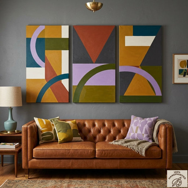 Geometric Abstract Paintings, Modern Paintings for Living Room, Multi Panel Canvas Art, Large Group Paintings