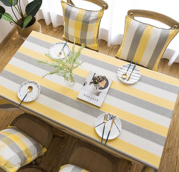 Kitchen Rectangular Table Covers, Yellow Stripe Cotton and Linen Tablecloths, Rectangular Tablecloth for Oval Table, Modern Table Cloths for Dining Room-HomePaintingDecor