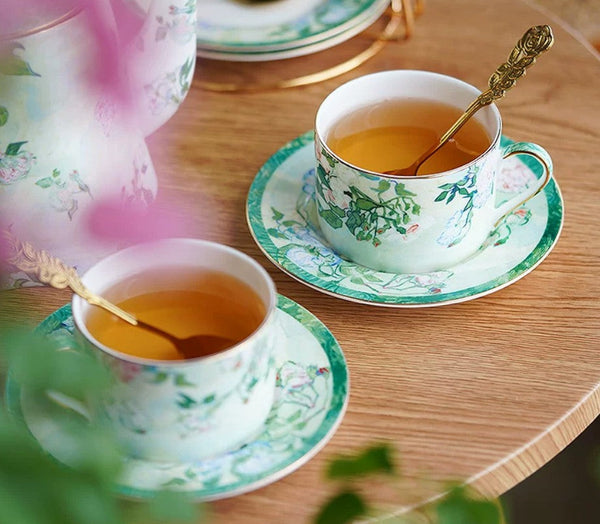 Luxury Tea Cup Set, Elegant Coffee Cup, Porcelain Tea Saucer, Ceramic Tea Cup Set, British Tea Cup Set-HomePaintingDecor