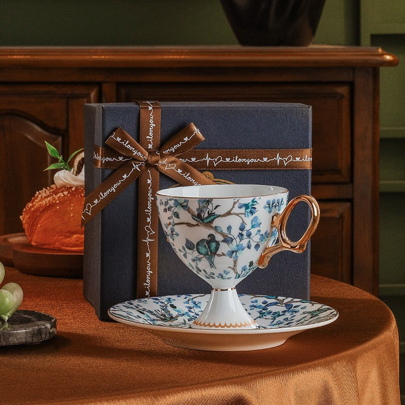 Ceramic Tea Cups And Saucers In Gift Box, British Tea Cup Set, Fine Porcelain With Floral Pattern