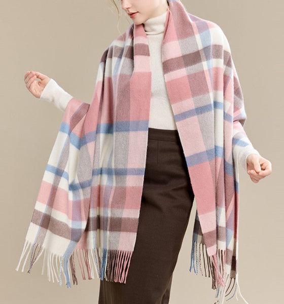 Warm Cape, Gifts for Her, Evening Wrap, Christmas Gift, Large Wool Scarf, Soft Wool Scarf for Women, Checkered Fashion Scarf, Winter Shawl, Elegant Shawl-HomePaintingDecor