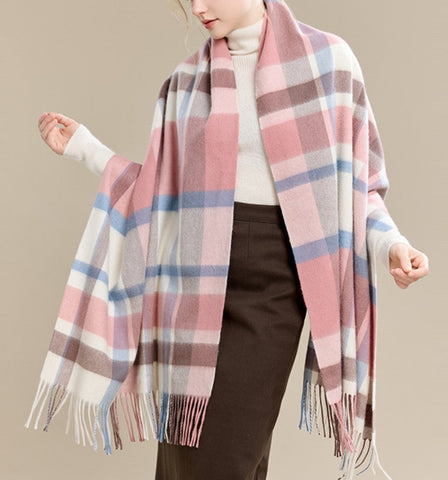 Warm Cape, Gifts for Her, Evening Wrap, Christmas Gift, Large Wool Scarf, Soft Wool Scarf for Women, Checkered Fashion Scarf, Winter Shawl, Elegant Shawl-HomePaintingDecor