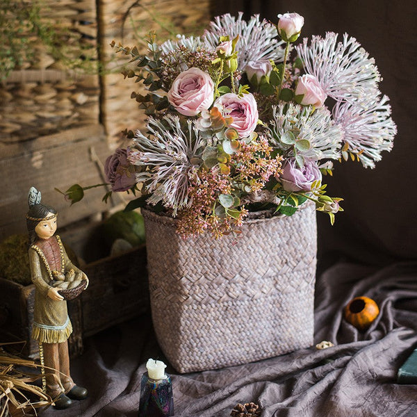 Modern Artificial Flowers for Home Decoration, Rose Flowers, Eucalyptus Globulus, Holly Leaf, Bedroom Flower Arrangement Ideas, Spring Flower Arrangement for Living Room-HomePaintingDecor