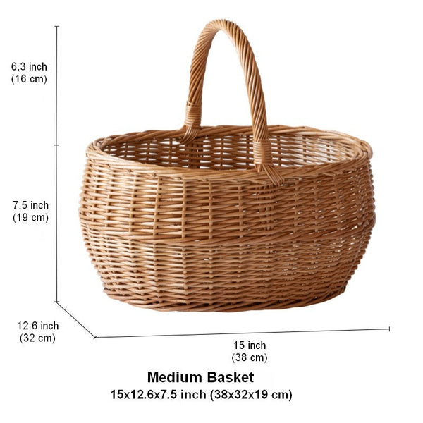 Large Picnic Food Basket with Handle, Natural Hand-woven Wicker Storage Basket, Willow Weaving Baskets for Vegetable, Natural Fruit Basket, Kitchen Storage Baskets-HomePaintingDecor