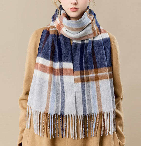 Soft Cashmere Scarf for Women, Checked Scarf Winter Wool Scarf, Elegant Wool Scarves, Warm Winter Scarf, Cold Weather Scarf, Holiday Scarf, Fashion Scarf, Christmas Gifts for Her-HomePaintingDecor