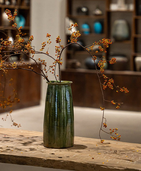 Ceramic Bouquet Vases, Green Flower Vases on Table, Porcelain Flower Vases, Dining Table Centerpiece, Handmade Water Holding Flower Vase-HomePaintingDecor