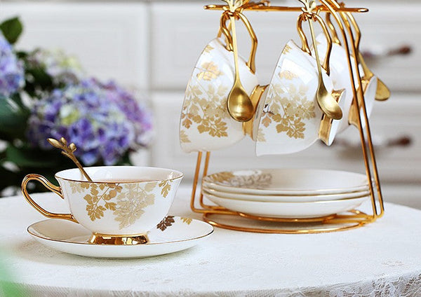 Beautiful British Tea Cups, Traditional English Tea Cup and Saucer, Porcelain Tea Cup Saucer Set, Elegant Ceramic Coffee Cups-HomePaintingDecor