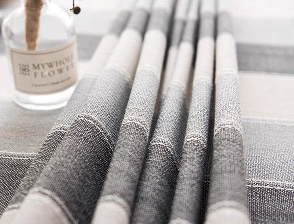 Rectangular Table Covers for Coffee Table, Modern Table Cloths for Dining Room, Gray Stripe Rectangular Tablecloth for Oval Table, Cotton and Linen Tablecloths-HomePaintingDecor