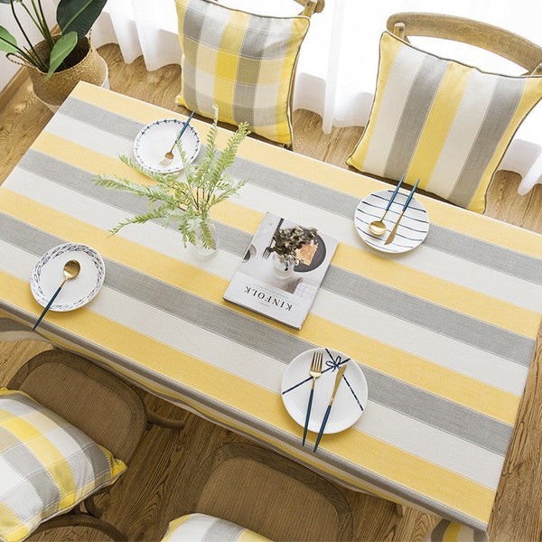 Kitchen Rectangular Table Covers, Yellow Stripe Cotton and Linen Tablecloths, Rectangular Tablecloth for Oval Table, Modern Table Cloths for Dining Room-HomePaintingDecor