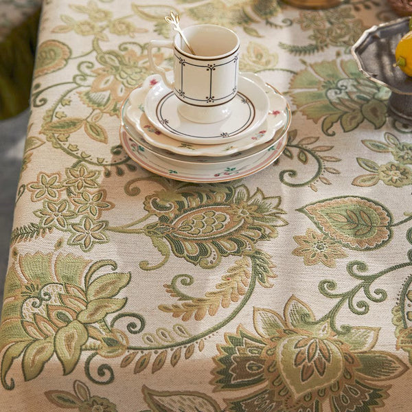 Long Rectangular Tablecloth for Round Table, Extra Large Modern Tablecloth Ideas for Dining Room Table, Green Flower Pattern Table Cover for Kitchen, Outdoor Picnic Tablecloth-HomePaintingDecor