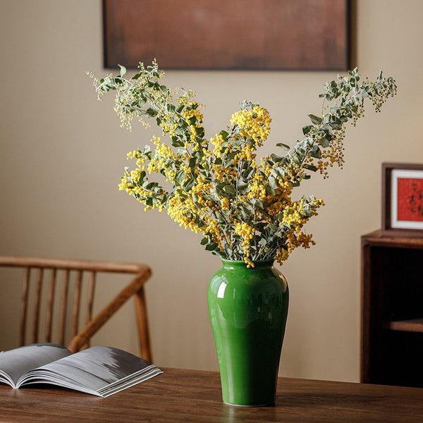 Vintage Flower Vases on Table, Handmade Water Holding Flower Vase, Centerpiece Ceramic Bud Vases, Green Porcelain Flower Vases-HomePaintingDecor