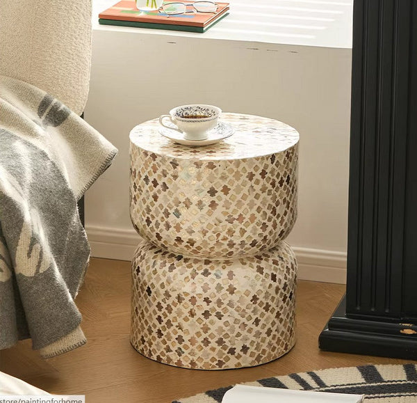 Elegant Small End Table, Modern Side Table, Contemporary Bedside Table, Bedside Small Side Table, Creative Coffee Table, Contemporary Side Table, Portable Casual Side Table, Shell Small Sofa Side Table-HomePaintingDecor