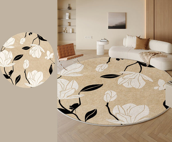 Modern Round Rugs under Coffee Table, Circular Rugs for Dining Table, Abstract Contemporary Rugs for Bedroom, Modern Cream Color Rugs for Living Room-HomePaintingDecor