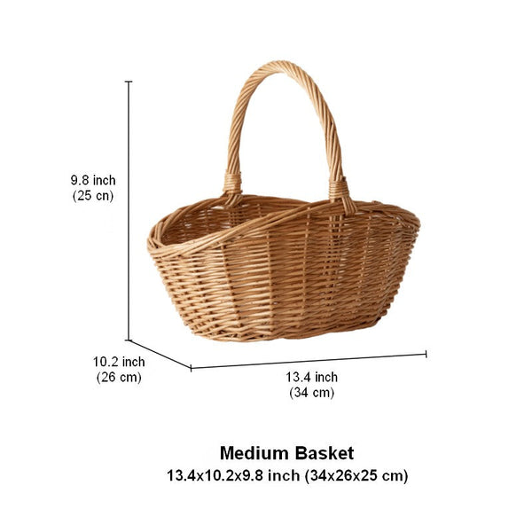 Natural Hand-woven Wicker Storage Basket, Large Picnic Food Basket with Handle, Lovely Willow Weaving Baskets for Vegetable, Natural Fruit Basket, Kitchen Storage Baskets-HomePaintingDecor