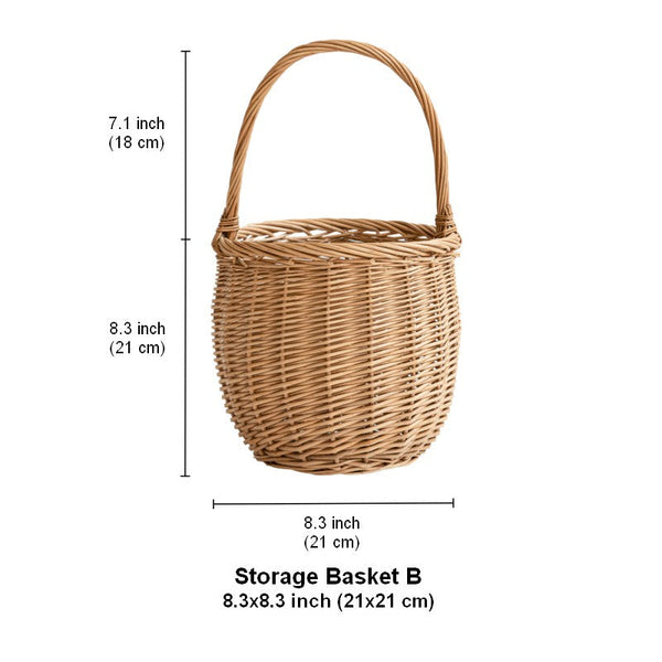 Wicker Storage Basket for Kitchen, Hand-woven Picnic Food Basket with Handle, Willow Weaving Baskets for Vegetable, Natural Fruit Basket, Storage Basket for Shelves-HomePaintingDecor