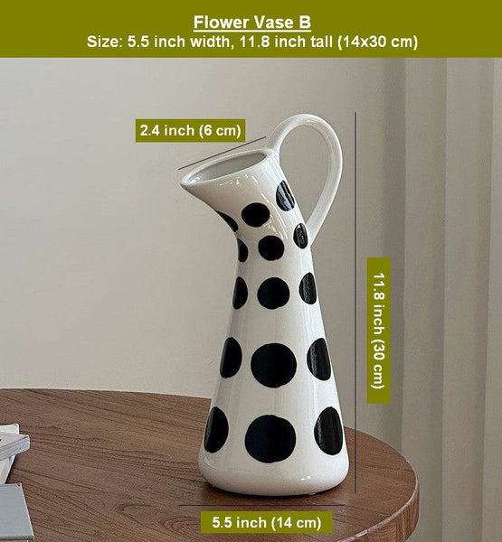 Ceramic Bud Vases, Small Flower Vases on Table, Black and White Polka Dot Flower Vase, Modern Porcelain Flower Vases, Handmade Water Holding Flower Vases-HomePaintingDecor