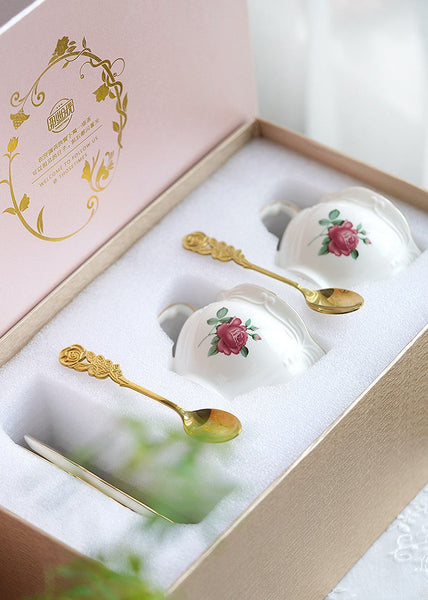 British Royal Ceramic Cups for Traditional Afternoon Tea, 7.4 oz Ceramic Coffee Cups, Rose Porcelain Tea Cup Saucer Set, 6.8 oz Tea Cup and Saucer in Gift Box-HomePaintingDecor