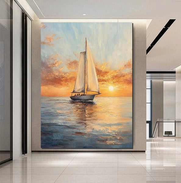 Simple Painting Ideas for Dining Room, Modern Acrylic Canvas Painting, Acrylic Painting on Canvas, Oversized Canvas Painting for Sale, Sail Boat Paintings-HomePaintingDecor