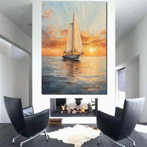 Simple Painting Ideas for Dining Room, Modern Acrylic Canvas Painting, Acrylic Painting on Canvas, Oversized Canvas Painting for Sale, Sail Boat Paintings-HomePaintingDecor