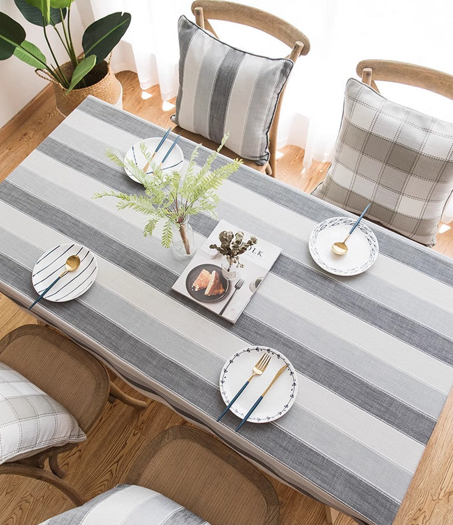 Rectangular Table Covers for Coffee Table, Modern Table Cloths for Dining Room, Gray Stripe Rectangular Tablecloth for Oval Table, Cotton and Linen Tablecloths-HomePaintingDecor