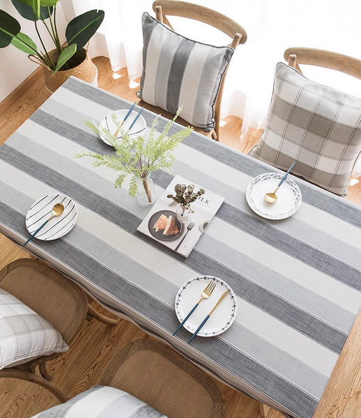 Rectangular Table Covers for Coffee Table, Modern Table Cloths for Dining Room, Gray Stripe Rectangular Tablecloth for Oval Table, Cotton and Linen Tablecloths-HomePaintingDecor