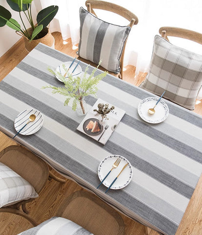 Gray Stripe Rectangular Tablecloth for Oval Table, Rectangular Table Covers for Coffee Table, Modern Table Cloths for Dining Room, Cotton and Linen Tablecloths-HomePaintingDecor