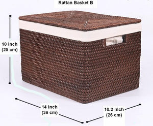Storage Baskets for Bathroom, Rectangular Storage Baskets, Storage Basket with Lid, Storage Baskets for Clothes, Large Brown Rattan Storage Baskets-HomePaintingDecor