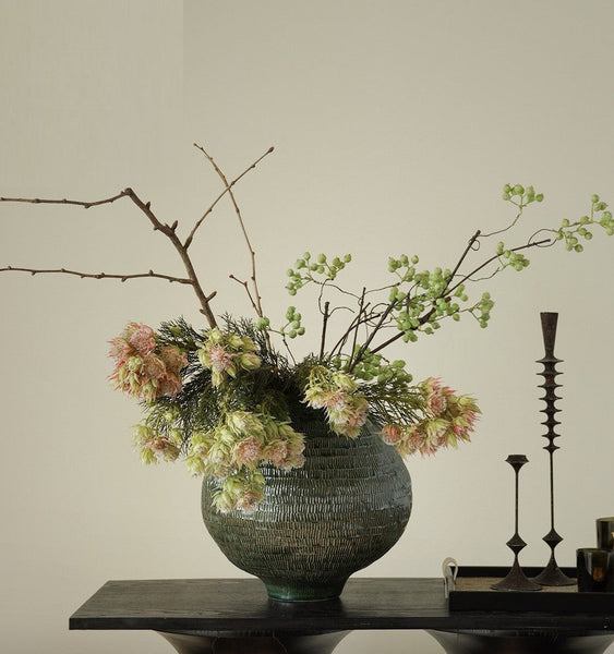 Centerpiece Ceramic Bouquet Vases, Green Porcelain Vases for Modern Home Decor, Large Contemporary Vases on Dining Table, Handmade Modern Flower Vase-HomePaintingDecor