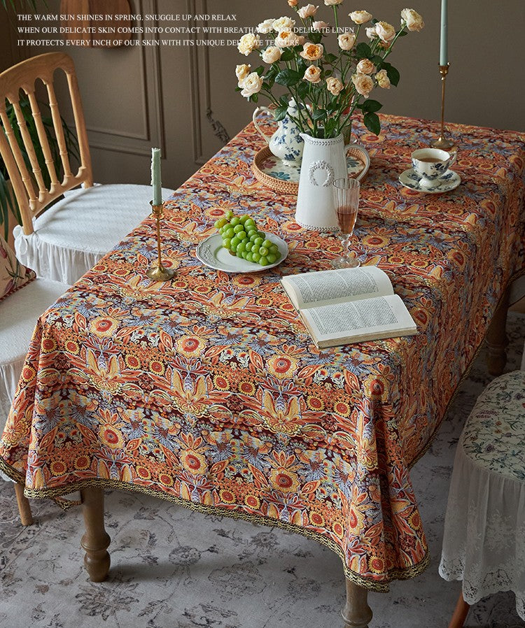 Flower Pattern Tablecloth, Square Tablecloth for Round Table, Large Cotton Rectangle Tablecloth for Home Decoration, Farmhouse Table Cloth Dining Room Table-HomePaintingDecor