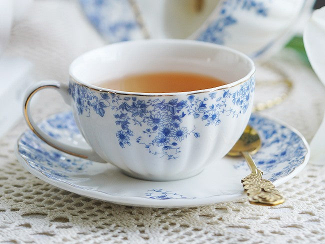 Blue Bone China Porcelain Tea Cup Set, British Royal Ceramic Cups for Afternoon Tea, Unique Blue Tea Cup and Saucer in Gift Box, Elegant Ceramic Coffee Cups-HomePaintingDecor