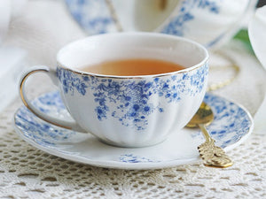 Blue Bone China Porcelain Tea Cup Set, British Royal Ceramic Cups for Afternoon Tea, Unique Blue Tea Cup and Saucer in Gift Box, Elegant Ceramic Coffee Cups-HomePaintingDecor