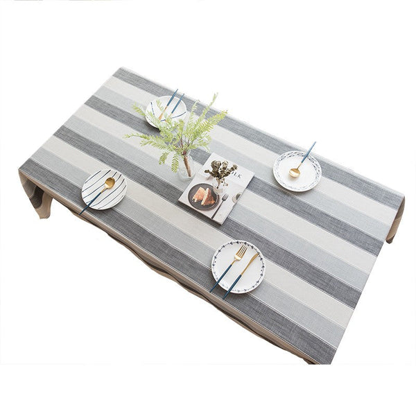 Rectangular Table Covers for Coffee Table, Modern Table Cloths for Dining Room, Gray Stripe Rectangular Tablecloth for Oval Table, Cotton and Linen Tablecloths-HomePaintingDecor