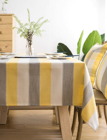 Kitchen Rectangular Table Covers, Yellow Stripe Cotton and Linen Tablecloths, Rectangular Tablecloth for Oval Table, Modern Table Cloths for Dining Room-HomePaintingDecor