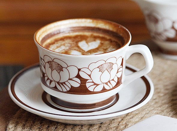 Elegant Ceramic Coffee Cups, Flower Porcelain Tea Cup Saucer Set, Beautiful British Tea Cups, Traditional English Tea Cup and Saucer-HomePaintingDecor