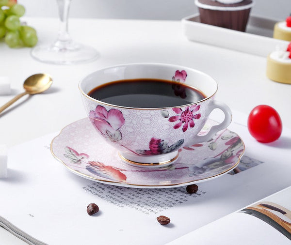 Elegant Ceramic Coffee Cups, Creative Porcelain Tea Cup Saucer Set, Unique Porcelain Cup and Saucer, Beautiful British Flower Tea Cups-HomePaintingDecor