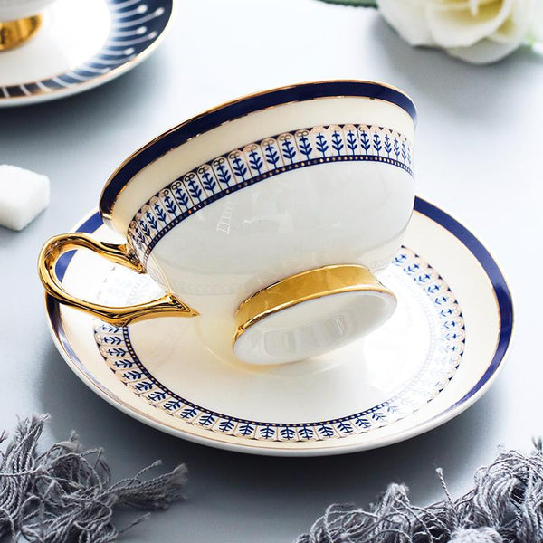 Porcelain Coffee Cups, Latte Coffee Cups, British Tea Cups, Tea Cups and Saucers, Coffee Cups with Gold Trim and Gift Box-HomePaintingDecor