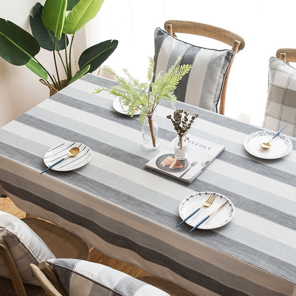 Rectangular Table Covers for Coffee Table, Modern Table Cloths for Dining Room, Gray Stripe Rectangular Tablecloth for Oval Table, Cotton and Linen Tablecloths-HomePaintingDecor