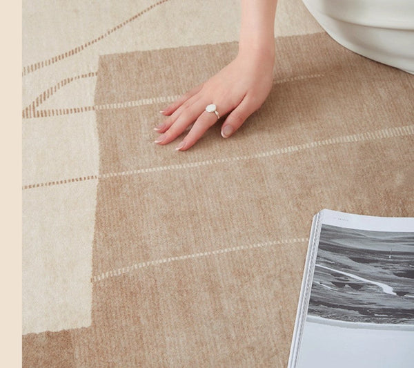 Abstract Modern Rugs for Living Room, Contemporary Modern Rugs Next to Bed, Geometric Modern Rugs under Dining Room Table, Brown Modern Carpets for Office-HomePaintingDecor
