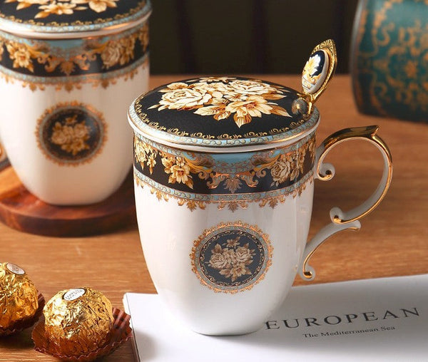 Beautiful British Ceramic Mugs, Large Capacity Ceramic Mugs for Office, Large Royal Porcelain Mug, Elegant Ceramic Coffee Mug-HomePaintingDecor