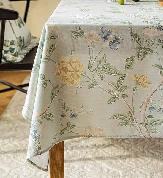 Kitchen Table Cover, Spring Flower Tablecloth for Round Table, Flower Table Cover for Dining Room Table, Modern Rectangle Tablecloth Ideas for Oval Table-HomePaintingDecor