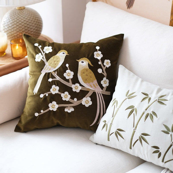 Embroidered birds cushion, Decorative Pillows for Couch, Vintage Decorative Pillows, Modern Throw Pillows for Bedroom, Decorative Pillow Arrangement Ideas for Couch-HomePaintingDecor