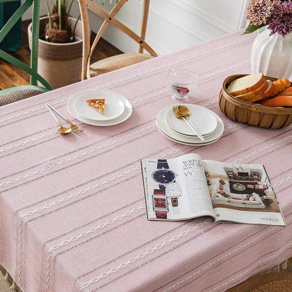 Rectangular Tablecloth for Oval Table, Modern Pink Table Cloths for Dining Room, Kitchen Rectangular Table Covers, Farmhouse Cotton and Linen Table Cloth-HomePaintingDecor